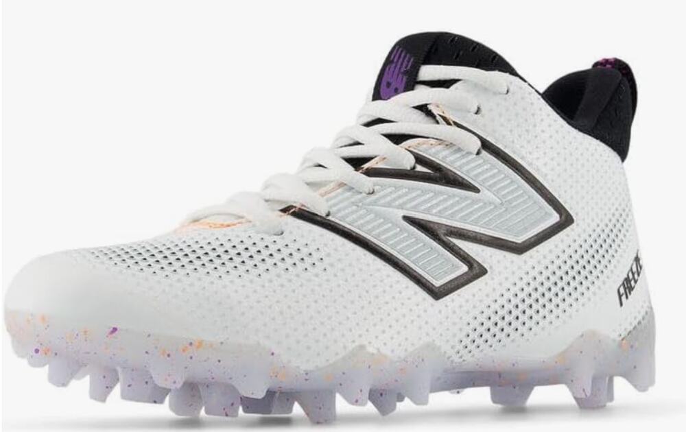 New Balance Kid's FreezeLX V5 Lacrosse Shoe, White/Mango, 5.5 M Big Kid